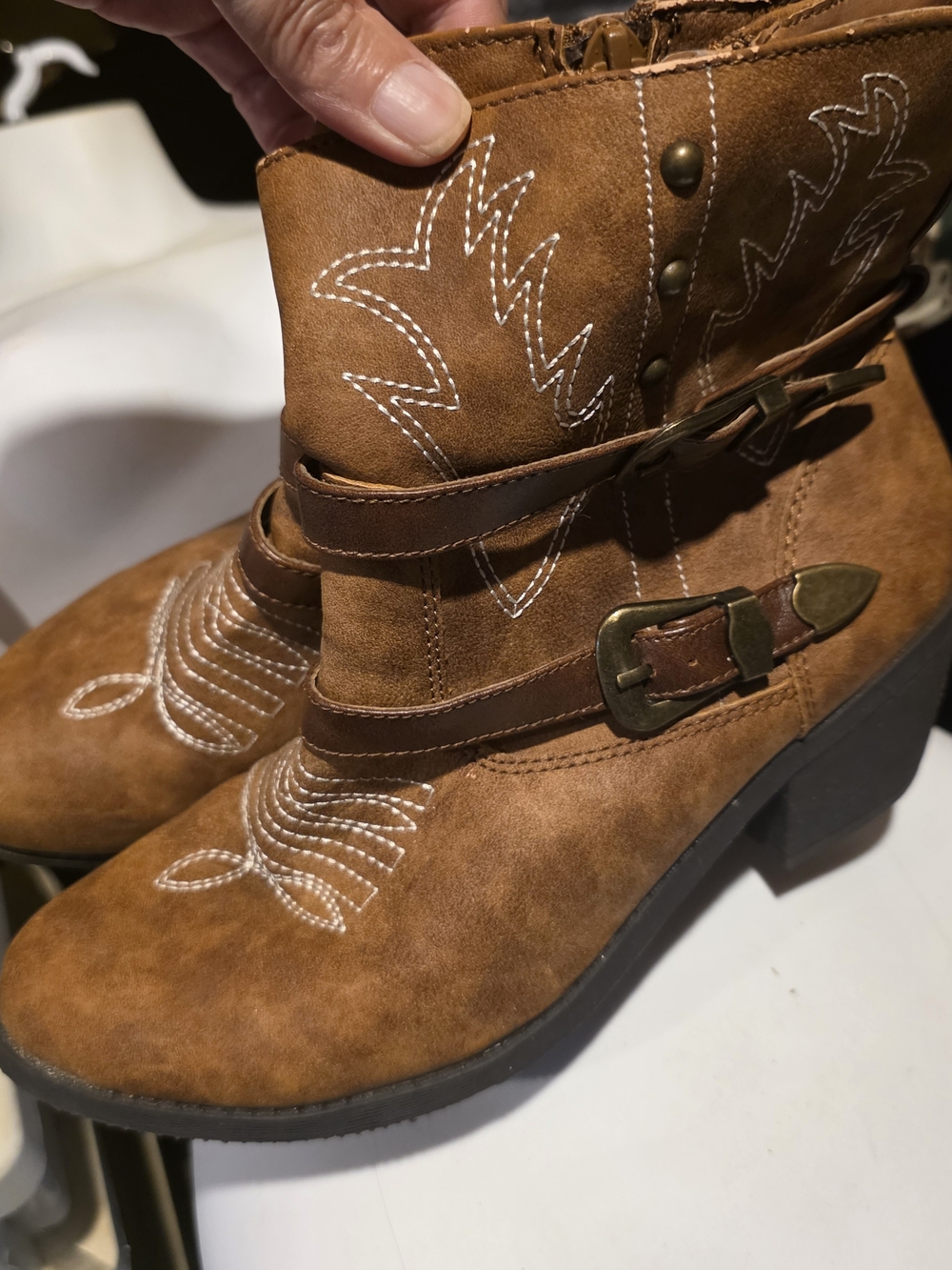 Faded Glory Brown Western-Style Ankle Boots with Buckle